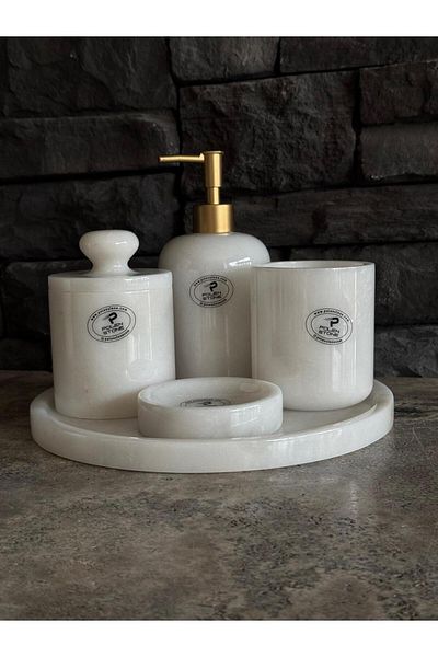 Polen Stone White Marble Matt Yellow Pump, Cotton Self-Retaining Set of 5