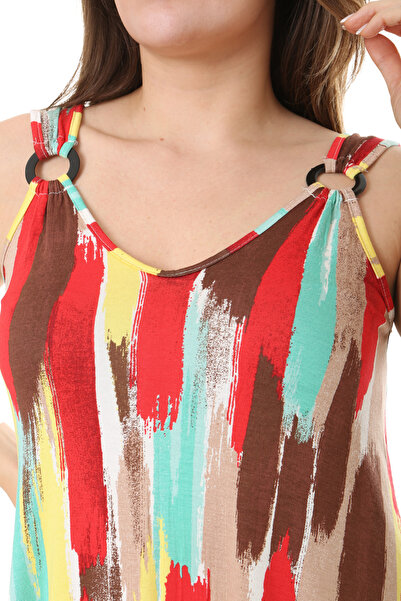 MELSAY Women's Yellow Oil Painting Pattern Buckle Detailed Strappy Dress