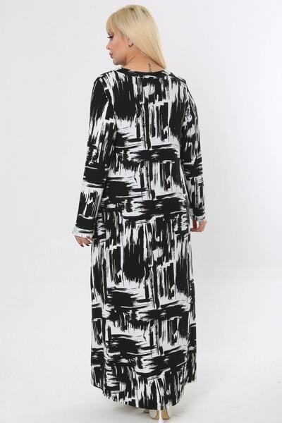 MELSAY Rochie cu mânecă lungă cu model perie albă de mărime mare pentru femei