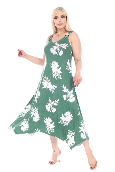 MELSAY Rochie de damă, mărime mare, cu model de frunze verzi, cu cataramă