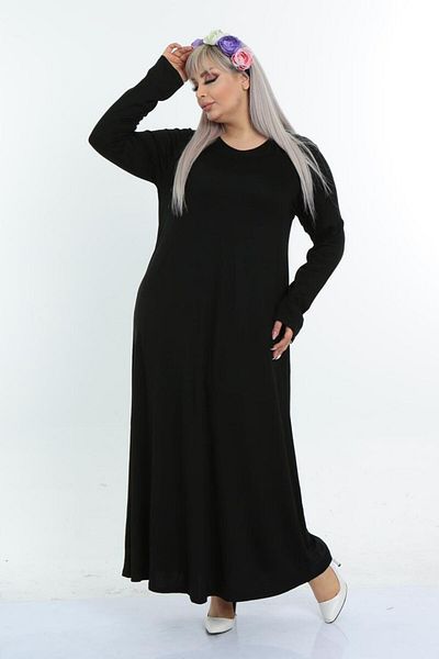 MELSAY Women's Long Sleeve Black Plus Size Long Dress