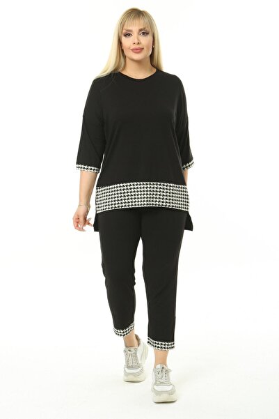 HERAXL Női fekete Houndstooth Stripe nagyméretű Capri öltöny