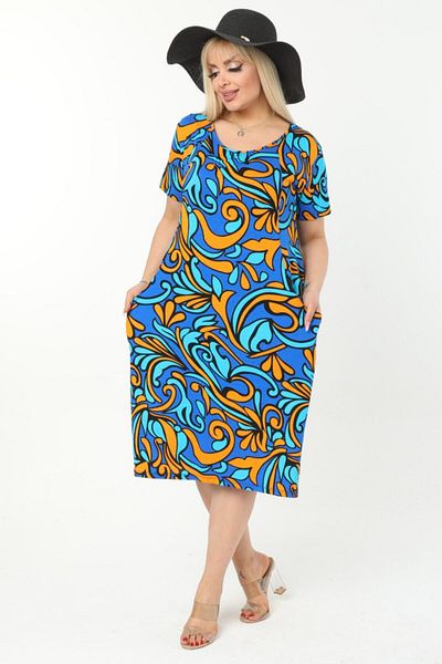 MELSAY Women's Plus Size Turquoise Pattern Standard Fit Viscose Dress 44-52 Size Range
