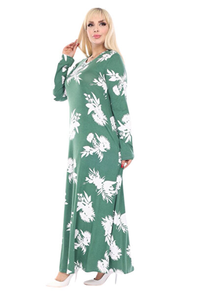 MELSAY Γυναικείο Πράσινο Μεγάλο Μέγεθος Φύλλο Μουσουλμανικό Φόρεμα