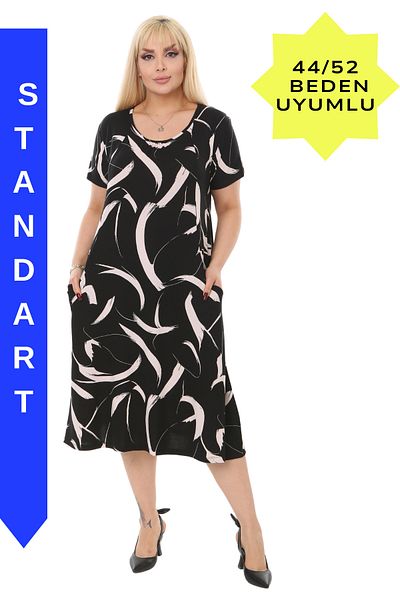 MELSAY Women's Plus Size Short Sleeve Feather Pattern Pocket Dress