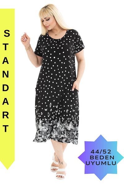 MELSAY Women's Black Chest Cup, Pocket, Polka Dot Butterfly Pattern Dress