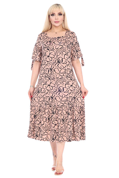 MELSAY Γυναικείο φόρεμα με δεμένα μανίκια και σχέδιο λουλουδιών βιζόν σε μεγά...