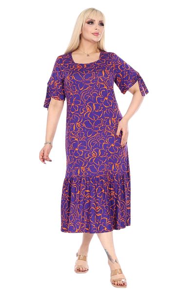 MELSAY Rochie de damă cu mâneci legate mov cu model de flori de mărime mare