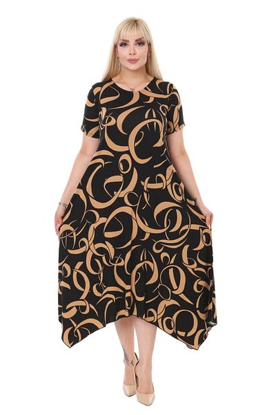 MELSAY Ασύμμετρο φόρεμα Tan Wave Plus Size