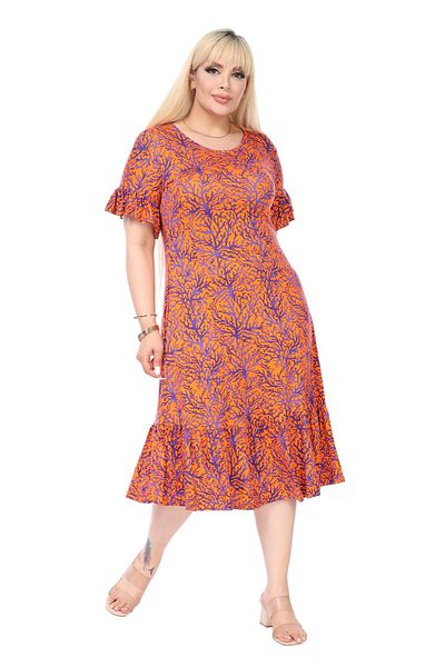 MELSAY Orange Coral Pattern - Women's Plus Size Dress with Ruffled Pockets