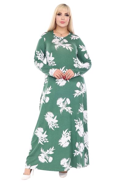 MELSAY Women's Green Large Size Leaf Pattern Hijab Dress