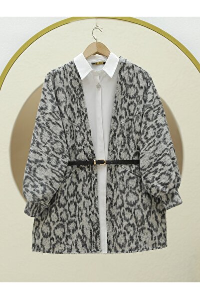 Modamorfo Leopard Patterned Balloon Sleeve Casual Jacket - Gray