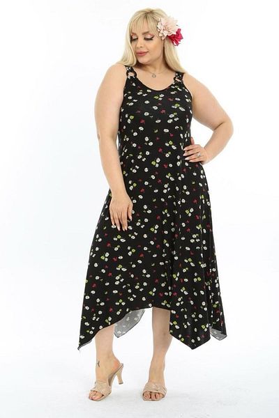 MELSAY Μαύρο γυναικείο φόρεμα με λουράκι Daisy Print