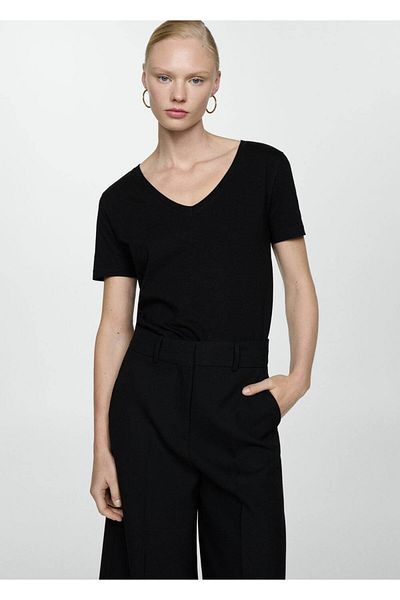 MANGO Woman T-shirt με λαιμόκοψη 100% βαμβάκι