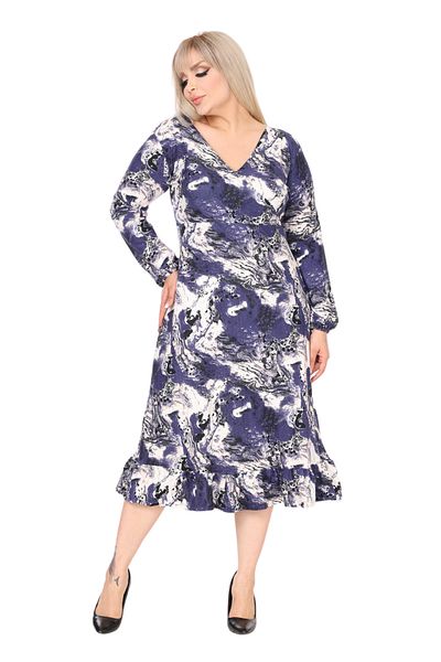 MELSAY Women's Winter Double-Breasted Collar Blue Tie-Dye Patterned Skirt Ruffle Dress