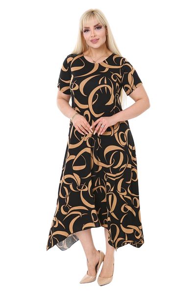 MELSAY Ασύμμετρο φόρεμα Tan Wave Plus Size