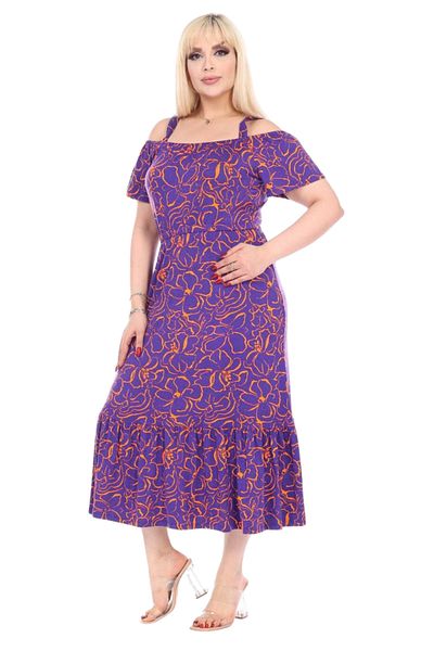 MELSAY Rochie midi cu guler Madonna, mov, cu umăr dezactivat, cu flori