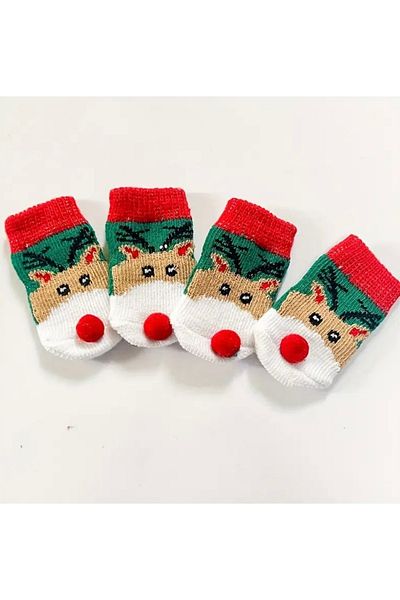 Animalovers Holiday Christmas Deer Patterned Pet Socks for Small Dogs and Cats