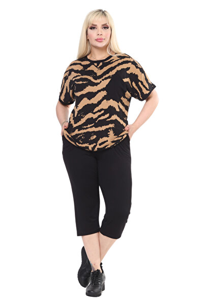 MELSAY Costum Capri cu mânecă scurtă, cu mânecă scurtă, cu model zebră, mărime mare