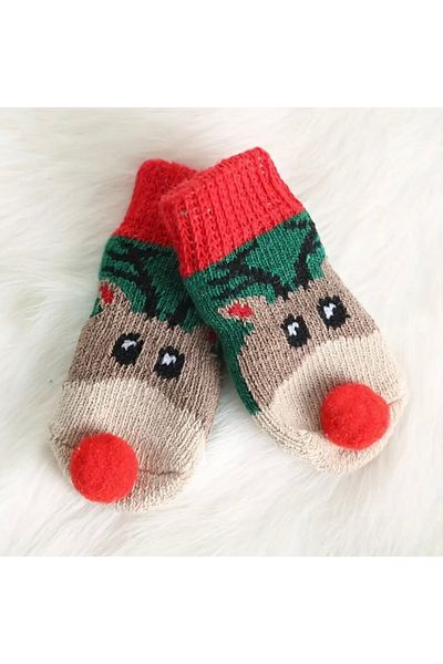 Animalovers Holiday Christmas Deer Patterned Pet Socks for Small Dogs and Cats