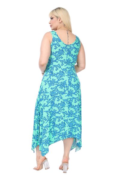 MELSAY Green Blue Coral Patterned - Women's Strap Dress with Buckle Detail