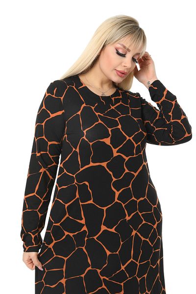 MELSAY Women's Winter Soft Fabric Black Stone Pattern Long Sleeve Hijab Dress