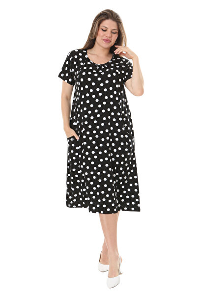 MELSAY Rochie de damă de mărime mare, neagră, cu buline, rochie din viscoză, ...