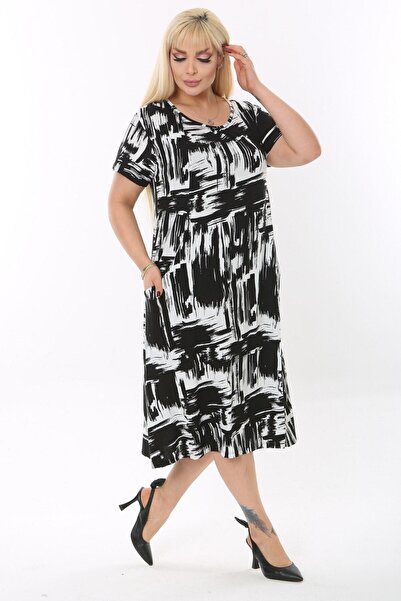 MELSAY Γυναικείο φόρεμα τσέπης με κοντομάνικο μαύρο πινέλο με κοντό μανίκι