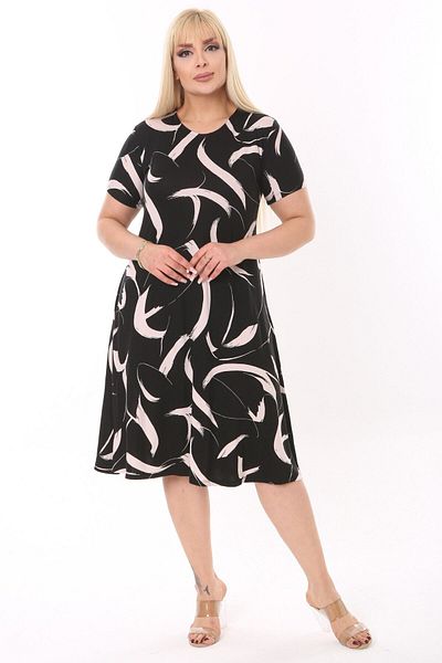 MELSAY Rochie midi de damă cu mâneci scurte cu model pene albe