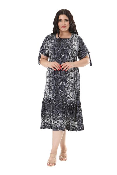 MELSAY Gray Snake Pattern Plus Size Dress - Rope Tied Sleeves
