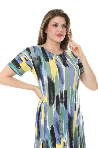 MELSAY Rochie midi de damă, cu mâneci scurte, cu pictură în ulei, cu model