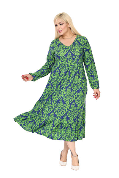 MELSAY Women's Green Winter V Neck Lace Pattern Robe Dress
