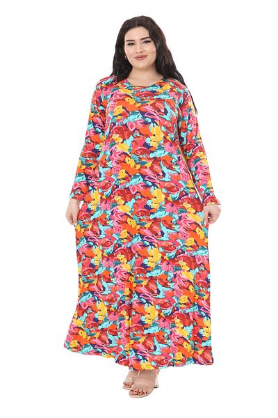 MELSAY Κίτρινο τριαντάφυλλο στάμπα - Plus Size Hijab φόρεμα, μακριά μανίκια