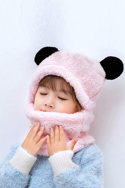 Nurnivus Cute Children's Hat with Panda Pattern - Hooded, Eared, Plush Beanie, Windproof