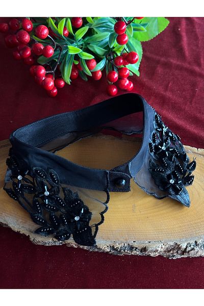 Hayalet kumaş Elegant Shirt Collar - Black Stone Detail