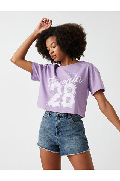 Koton Βαμβακερό T-Shirt εμπριμέ Crop