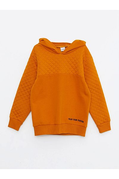 LC Waikiki Hanorac pentru băiat cu mânecă lungă, cu glugă, cu model, matlasat, galben LCW Kids