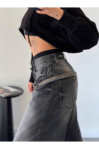 DENİKK Тенденція Спеціальний дизайн - Широкі штанини та бічна блискавка Супер баггі джинси Зручний крій Джинсові штани