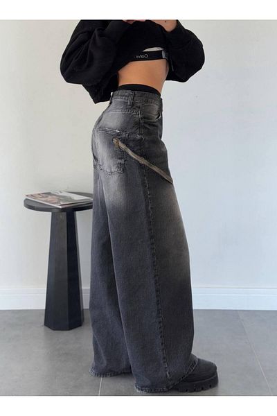 DENİKK Trend Special Design - Super Baggy Jean με φαρδύ πόδι και φερμουάρ στο πλάι, χαλαρό άνετο τζιν παντελόνι