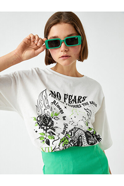 Koton Μπλουζάκι με εμπριμέ κοντό μανίκι με λαιμόκοψη