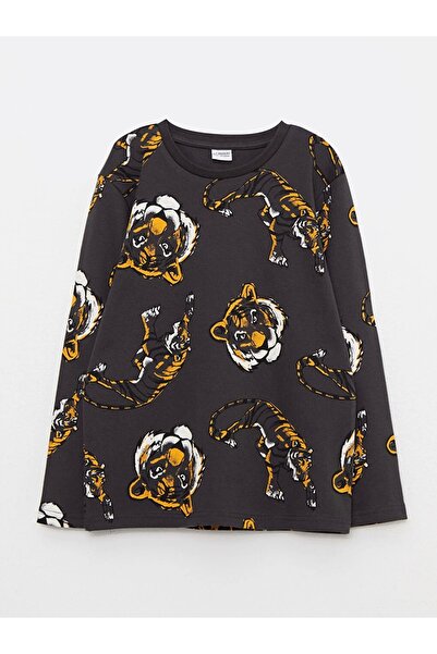 LC Waikiki Tricou pentru băiat cu mânecă lungă, cu imprimeu, antracit, cu gât...