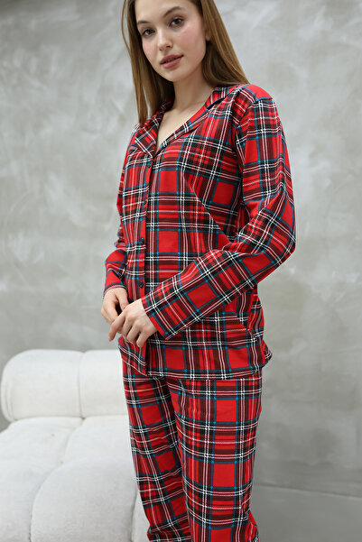 Arvin Pijama Pamuklu Düğmeli Gömlek Yakalı Pijama Takımı