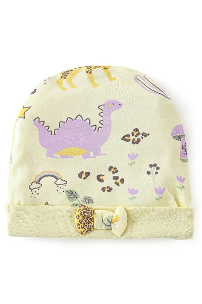 Bonfino Bonfino  100% Cotton Dino Print Cap Mittens & Booties Set Yellow - Diameter 12 cm