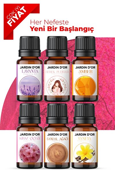 JARDIN D'OR 6'l Set Esansiyel Uçucu Yağ Buhurdanlık Yağı Hava Nemlendirici Ar...