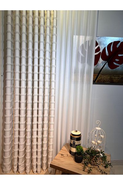 artdoppio Natural Vintage Tassel Detail 1/3 Close Pleat Single Wing Background Curtain