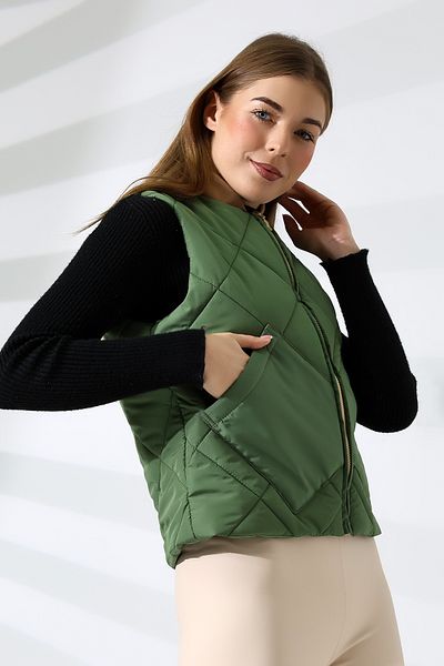 Butik Beyza Φουσκωτό γιλέκο με φαρδιά τσέπη με καπιτονέ σχέδιο