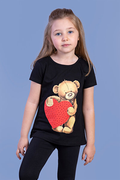 Toontoy Μπλουζάκι για κορίτσια με καρδιά αρκουδάκι με τύπωμα με πέτρα κεντημένο