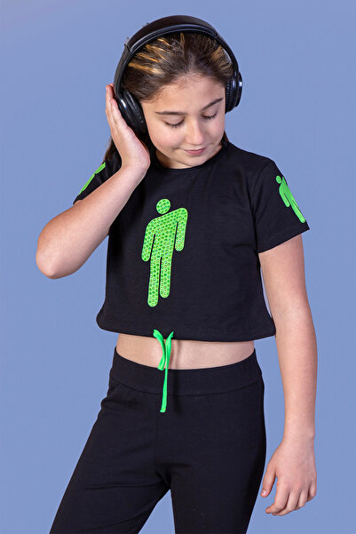 Toontoy Tricou pentru fetiță Crop Model cu imprimeu cu broderie cu pietre