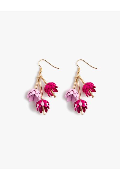 Koton Steel Dangle Flower Patterned Earrings
