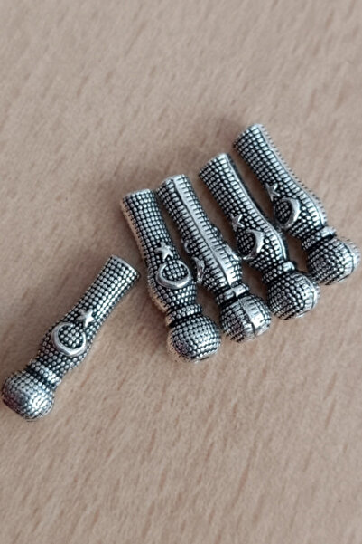 MGA DOĞAL TAŞ جهاز مسبحة معدني 10 قطع فضي اللون على شكل نجمة القمر مع علم تركي